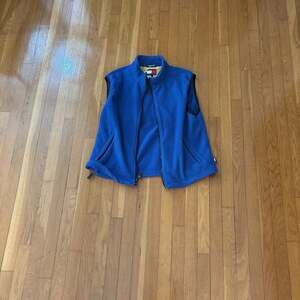 Rare Vintage TOMMY HILFIGER Small Flag Fleece Full Zip Vest Jacket 90s Blue SZ S